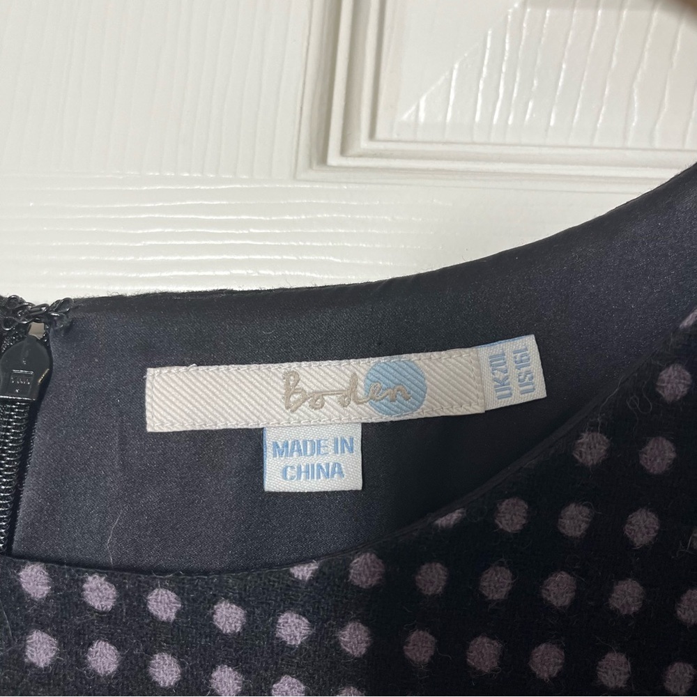 BODEN Elegant Black and Purple Polka Dot Wool Blend Fit and Flare Dress Size 16L - Picture 4 of 5